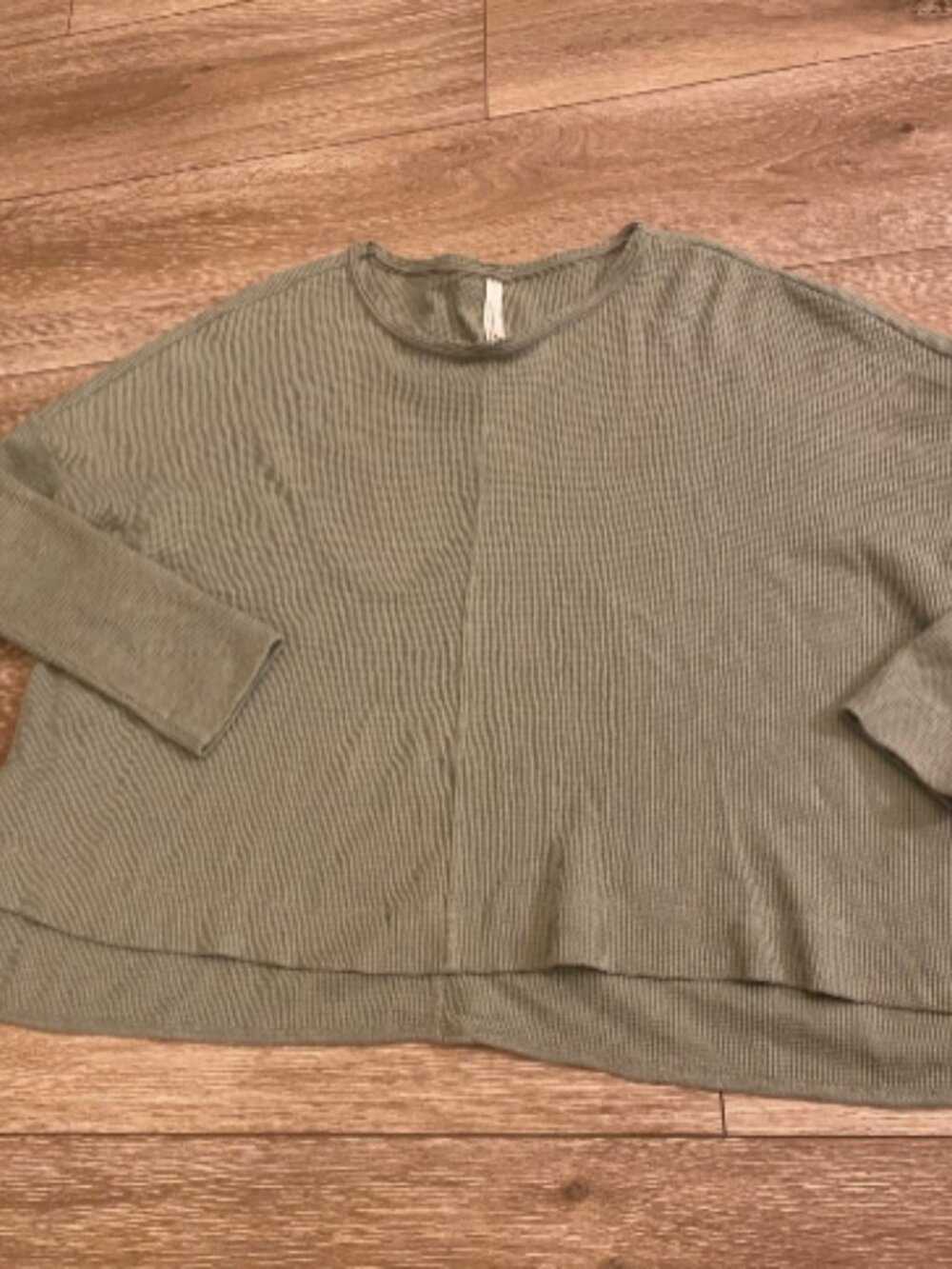 Anthropologie Oversized High-Low Waffle Crewneck Top